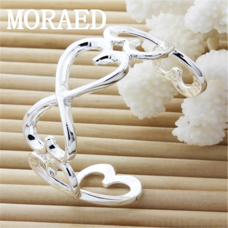 925 Silver Heart Bracelet Women Bangle Wedding Jewelry