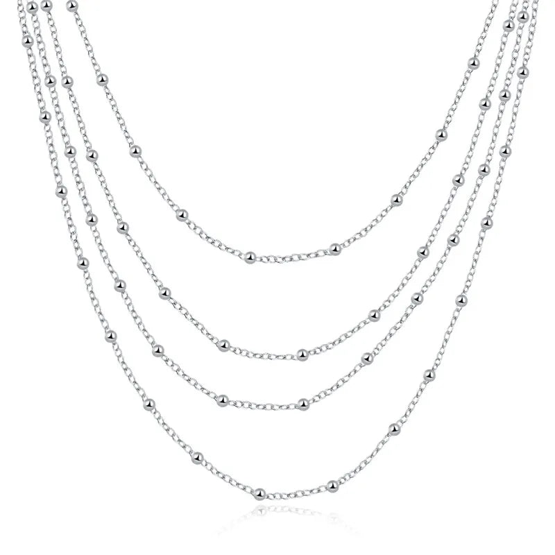 925 Sterling Silver Smooth Beads Necklace Wedding Charm Jewelry
