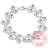 925 Sterling Silver Round Charm Ball Bracelets For Women Girl