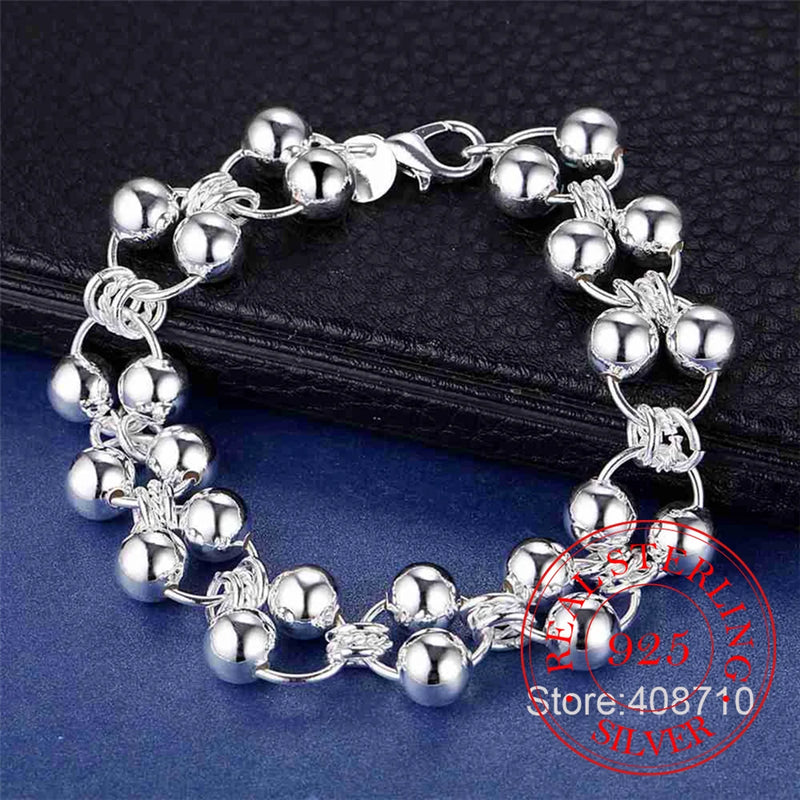 925 Sterling Silver Round Charm Ball Bracelets For Women Girl
