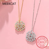 925 Silver Magnetic Heart Folding Necklace Women 4 Heart Clover Necklace