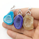925 Silver Agates Geode Druzy Quartz Pendant for Necklace
