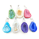 925 Silver Agates Geode Druzy Quartz Pendant for Necklace