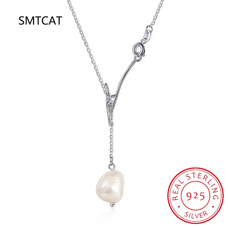 925 Silver Baroque Pearl Branch Pendant Necklace for Women