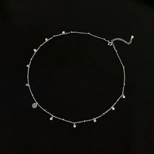 925 Silver Necklace Round Bead Waves Moon Star Zircon Pendant Tassel Chain