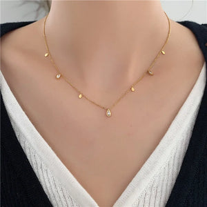 925 Silver Necklace Round Bead Waves Moon Star Zircon Pendant Tassel Chain