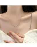 925 Silver Necklace Round Bead Waves Moon Star Zircon Pendant Tassel Chain