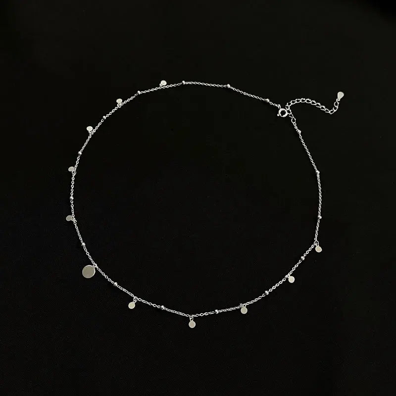 925 Silver Necklace Round Bead Waves Moon Star Zircon Pendant Tassel Chain