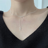 925 Silver Necklace Round Bead Waves Moon Star Zircon Pendant Tassel Chain