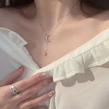 925 Silver Necklace Round Bead Waves Moon Star Zircon Pendant Tassel Chain