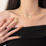 925 Silver Necklace Round Bead Waves Moon Star Zircon Pendant Tassel Chain