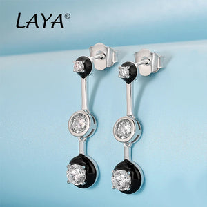 925 Silver CZ Enamel Drop Earrings Party Jewelry