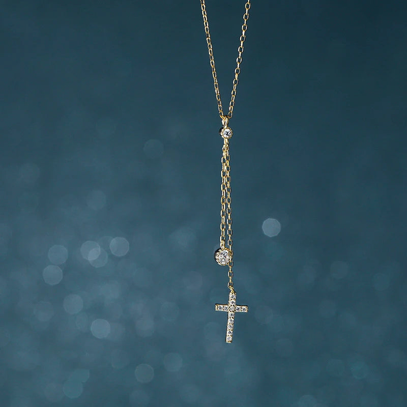 925 Silver Cross Tassel Pendant Necklace for Women