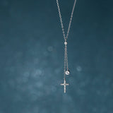 925 Silver Cross Tassel Pendant Necklace for Women
