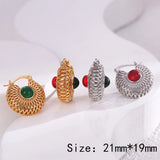 925 Silver Red Green Gemstone Hoop Earrings Women Hollow Round Ear Buckles