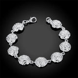 925 Silver Rose Flower Bracelet Charm Wedding Party Jewelry