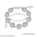 925 Silver Rose Flower Bracelet Charm Wedding Party Jewelry