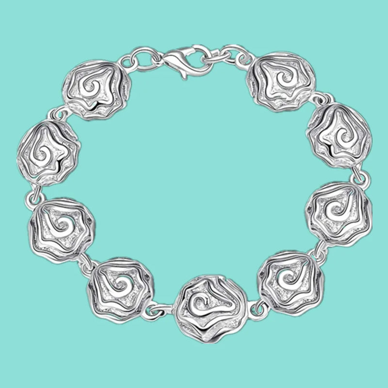 925 Silver Rose Flower Bracelet Charm Wedding Party Jewelry