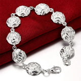 925 Silver Rose Flower Bracelet Charm Wedding Party Jewelry