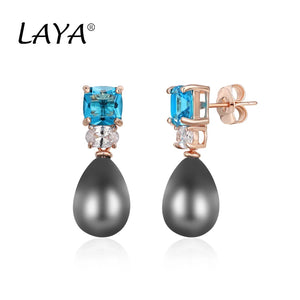 925 Silver Shell Pearl Crystal Earrings Wedding Zircon Jewelry
