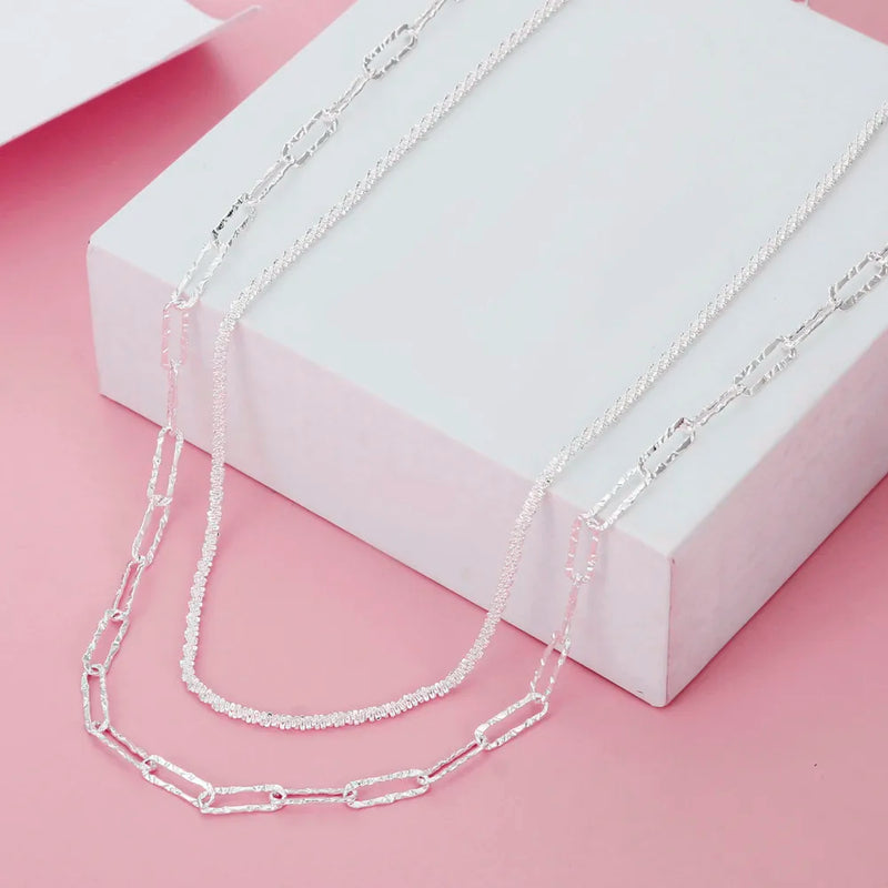 925 Silver Double Chain Necklaces for Women