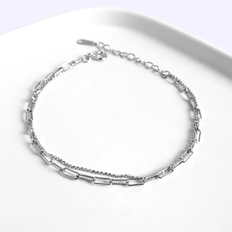 925 Sterling Silver Bead Chain Double-layer Bracelet Women