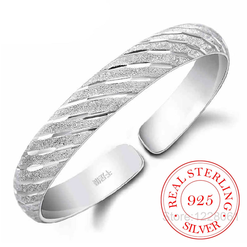 925 Silver Female Bangle No Fade Cuff Bracelet Birthday Gift