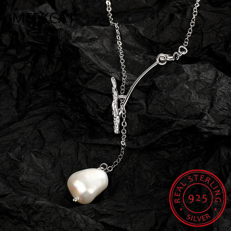 925 Silver Snake Bone Chain Baroque Pearl Necklace for Women