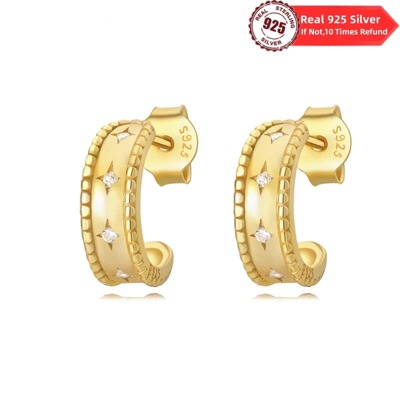925 Silver Star Zircon Spiral Stud Earrings for Women