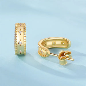 925 Silver Star Zircon Spiral Stud Earrings for Women