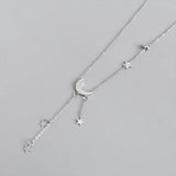 925 Silver Star Moon Tassel Necklace for Women Wedding Party Dress