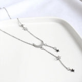 925 Silver Star Moon Tassel Necklace for Women Wedding Party Dress