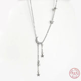 925 Silver Star Moon Tassel Necklace for Women Wedding Party Dress