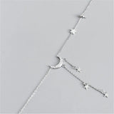 925 Silver Star Moon Tassel Necklace for Women Wedding Party Dress
