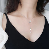 925 Silver Star Moon Tassel Necklace for Women Wedding Party Dress