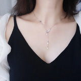 925 Silver Star Moon Tassel Necklace for Women Wedding Party Dress