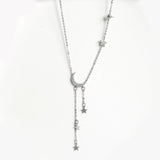 925 Silver Star Moon Tassel Necklace for Women Wedding Party Dress