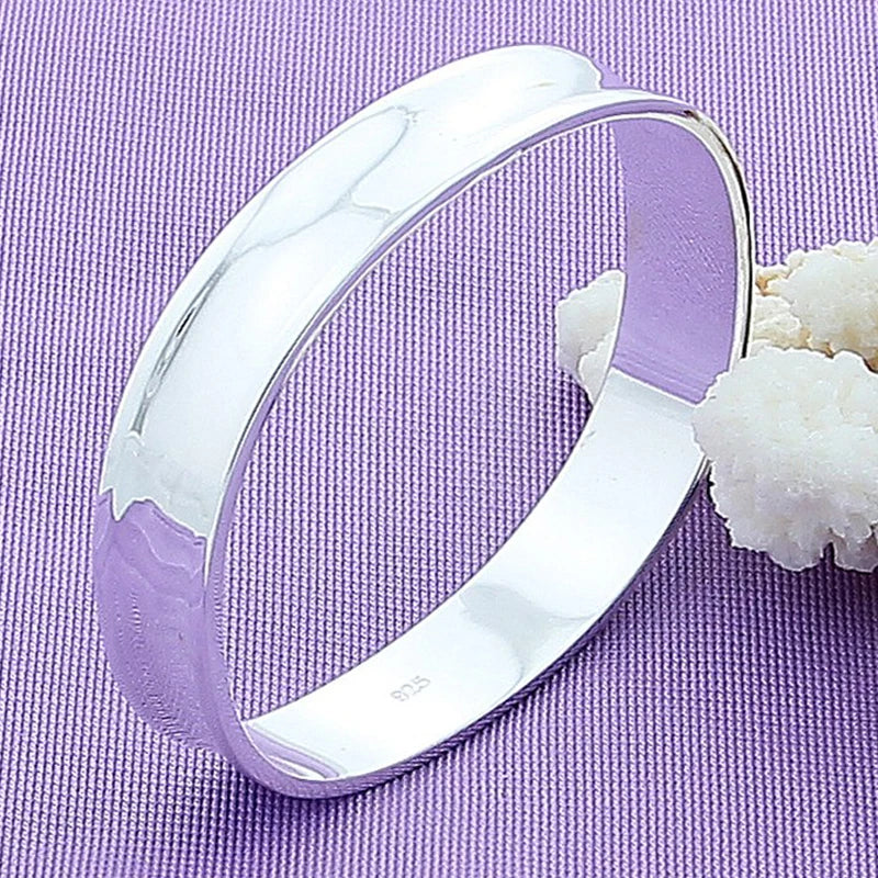 925 Sterling Silver Women Cuff Bracelet Bangles High Charm Jewelry