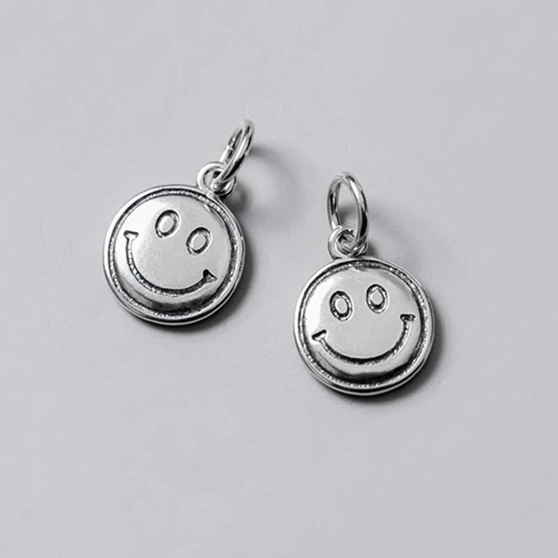 925 Silver Smile Face Round Charms 13mm Dangle Pendants