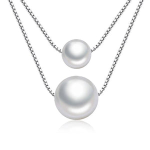 925 Silver Synthesis Pearl Double Layer Chain Necklace Wedding