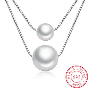 925 Silver Synthesis Pearl Double Layer Chain Necklace Wedding