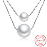 925 Silver Synthesis Pearl Double Layer Chain Necklace Wedding
