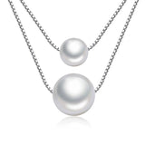 925 Silver Synthesis Pearl Double Layer Chain Necklace Wedding