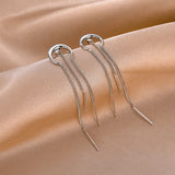 925 Silver Tassel Earrings Moon Ear Clip Wedding Party Jewelry