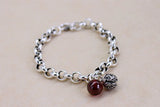 925 Silver Vintage Bell Red Stone Thai Charm Bracelet
