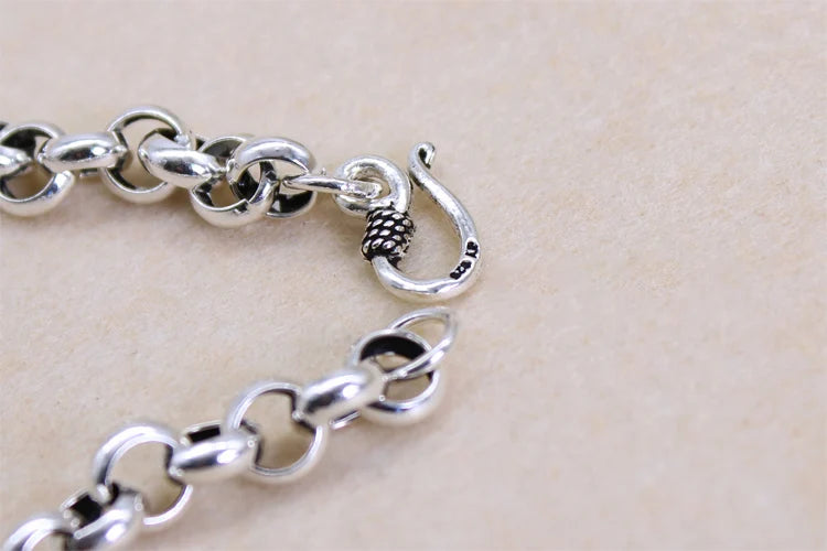 925 Silver Vintage Bell Red Stone Thai Charm Bracelet