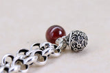 925 Silver Vintage Bell Red Stone Thai Charm Bracelet