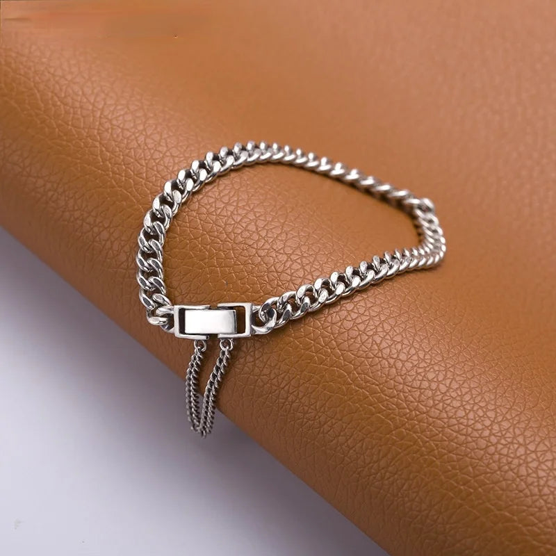 925 Sterling Silver Vintage Tank Chain Bracelet for Women Men