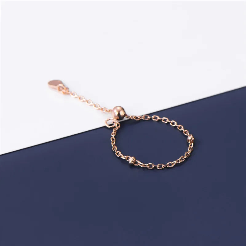 925 Silver Women Adjustable Ring Chain Pretty Non-slip 6-7cm