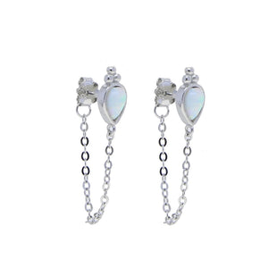 925 Silver Fire Opal Stone Crown Tassel Earrings
